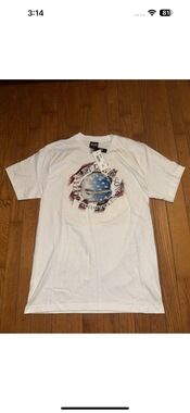 Harley-Davidson white graphic t-shirt with skull flag print and Mackinaw City Mi